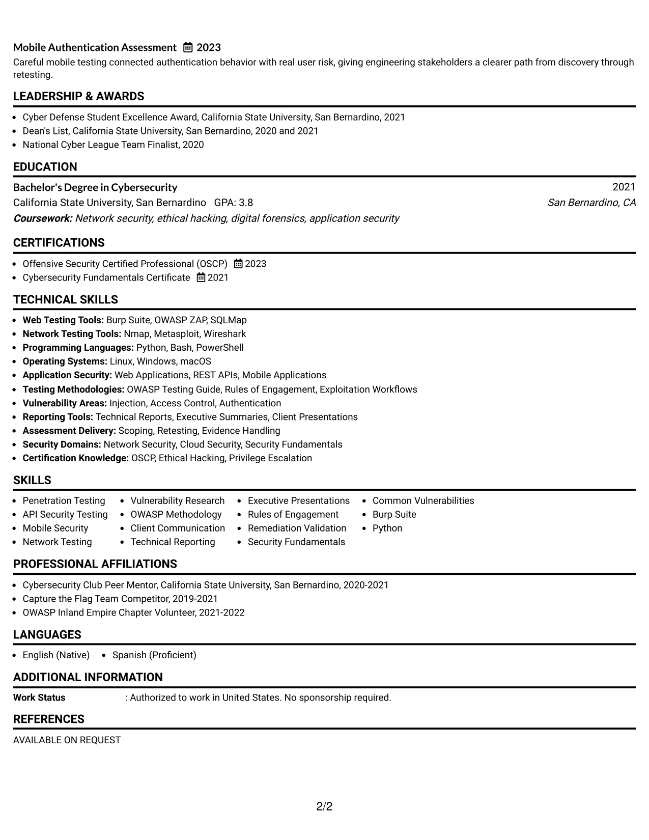 Resume Example Page 2