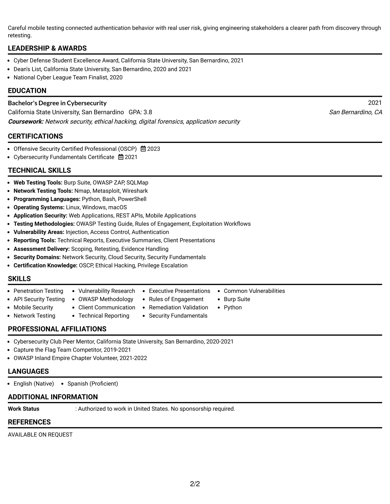Resume Example Page 2