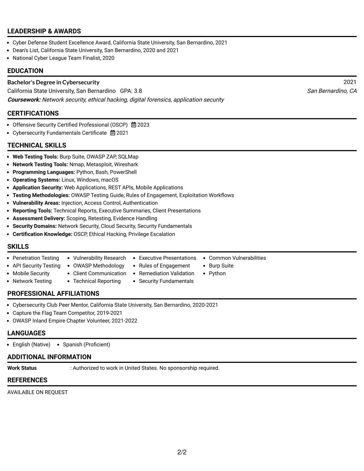 Resume Example Page 2