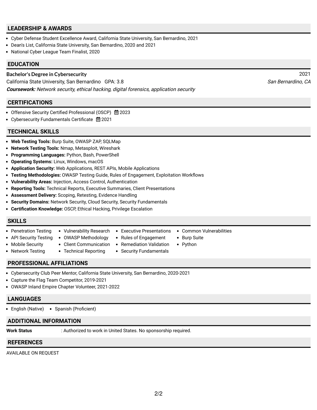 Resume Example Page 2