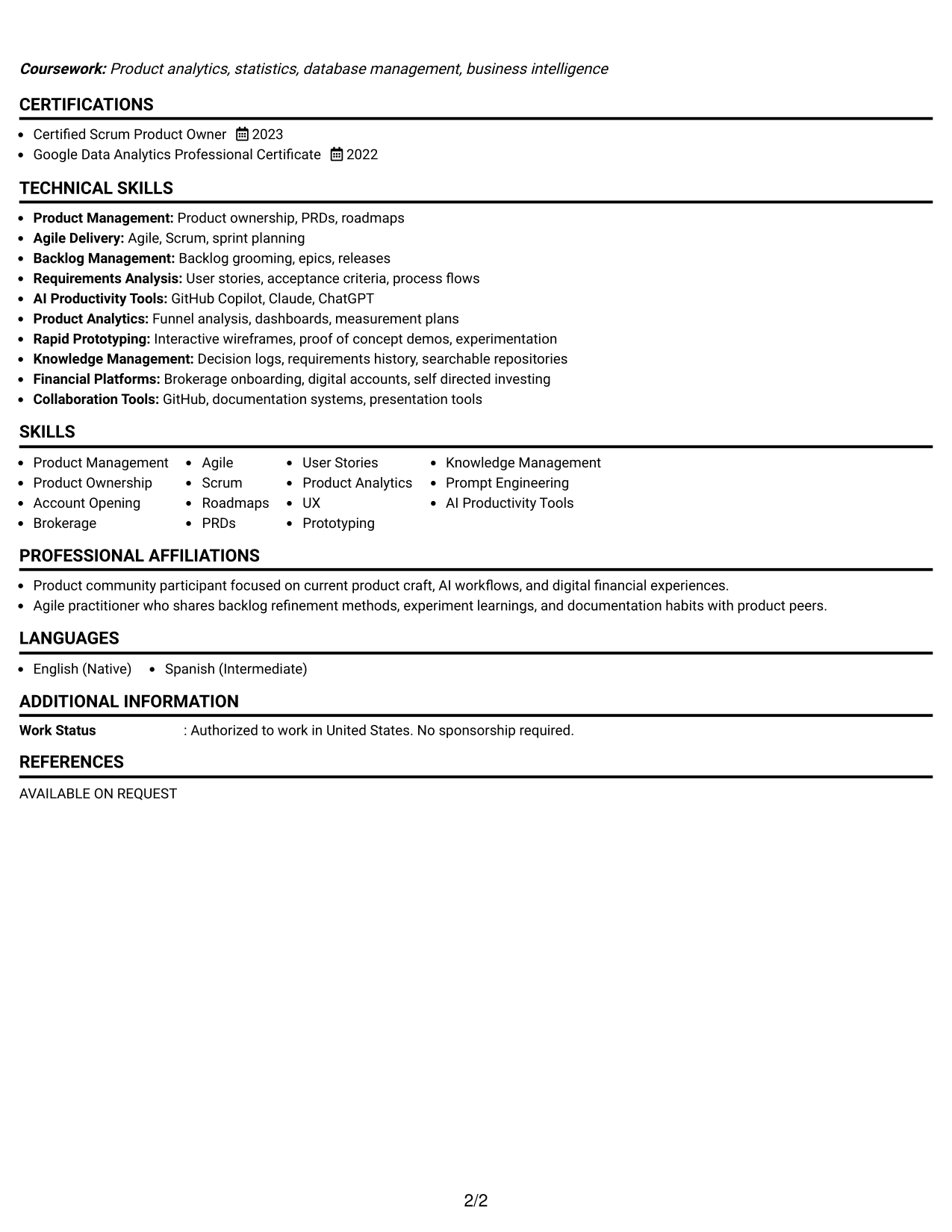 Resume Example Page 2