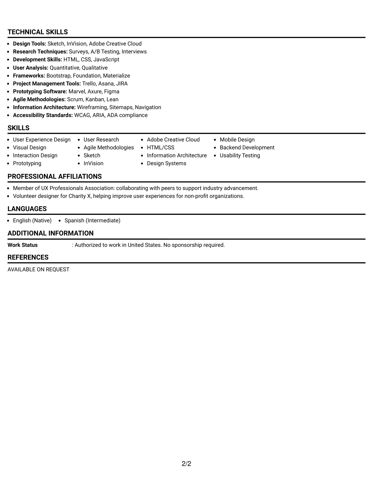 Resume Example Page 2