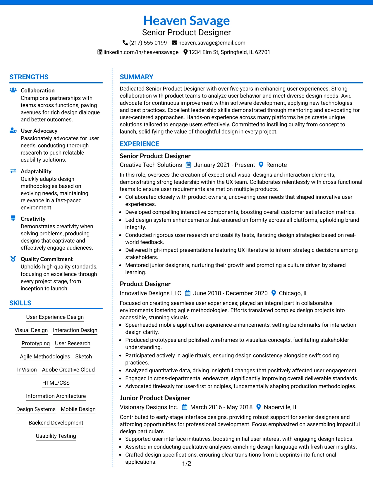 Resume Example Page 1