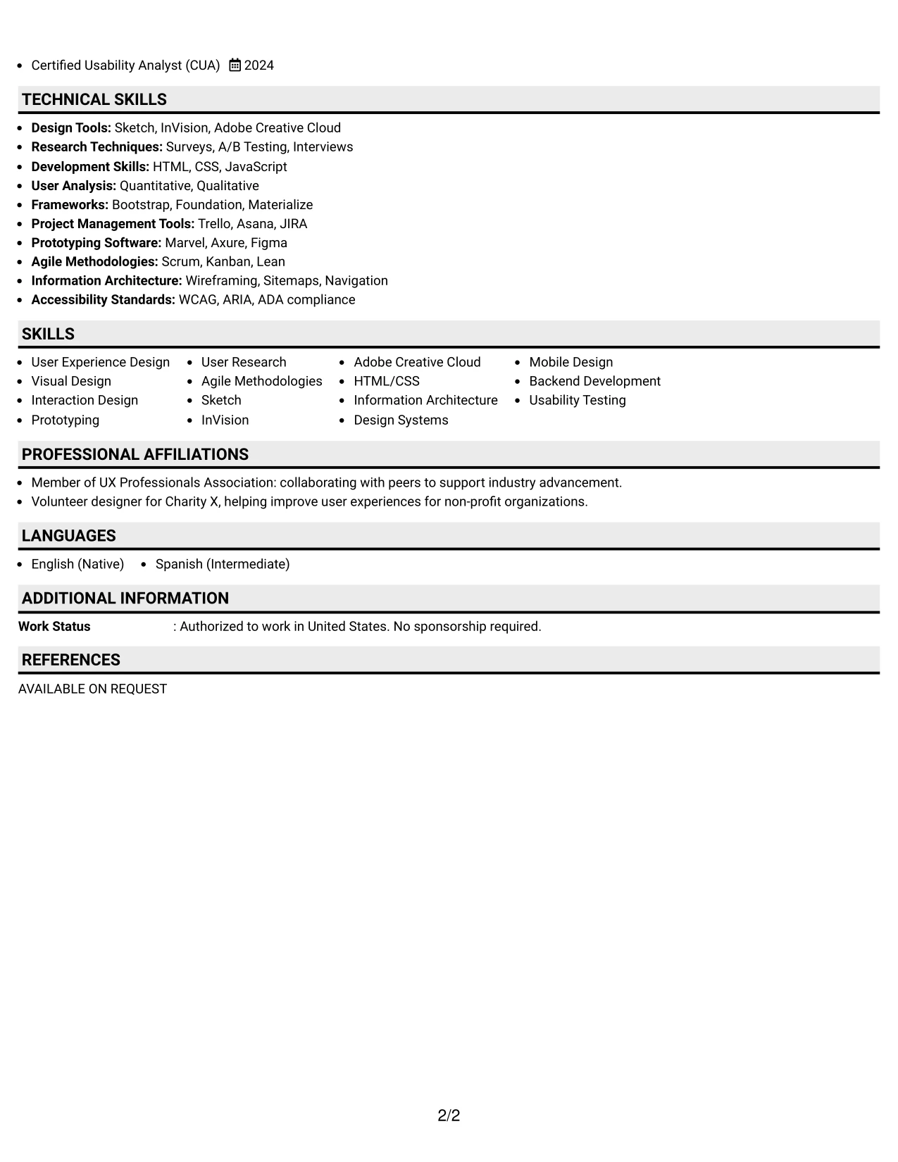 Resume Example Page 2