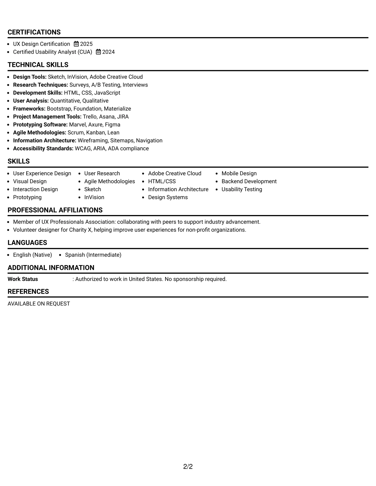Resume Example Page 2