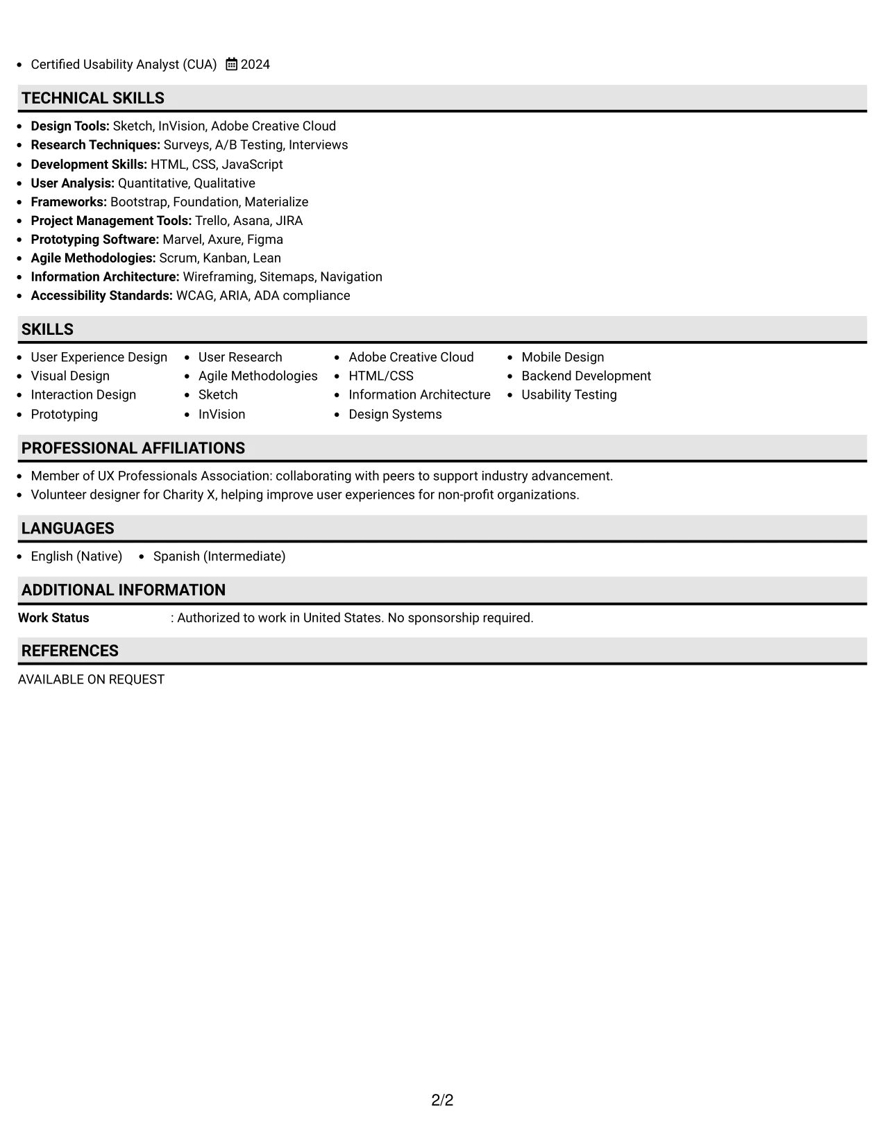 Resume Example Page 2