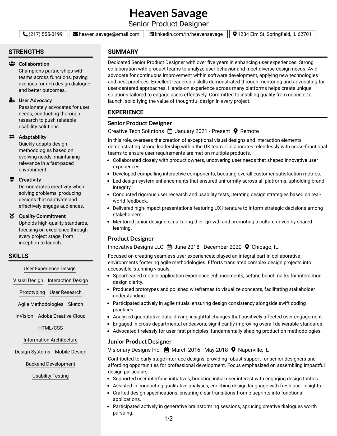 Resume Example Page 1