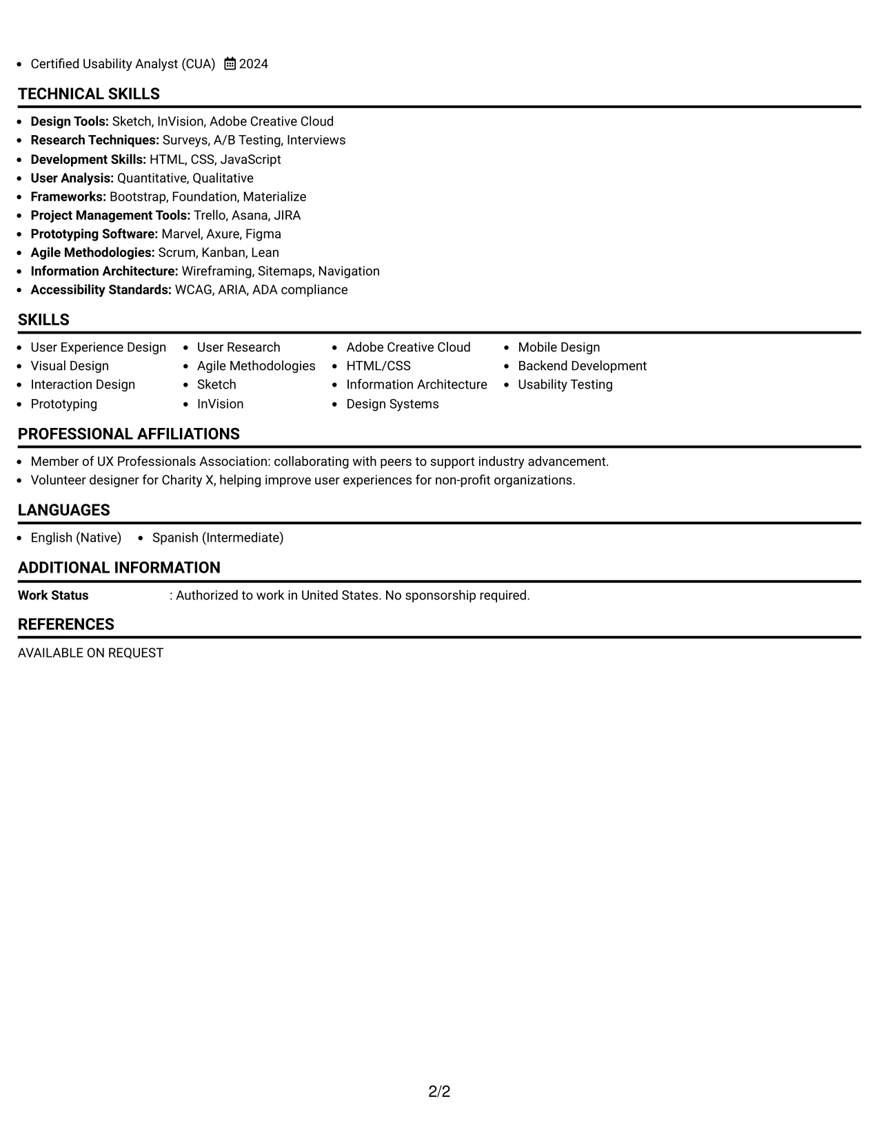 Resume Example Page 2