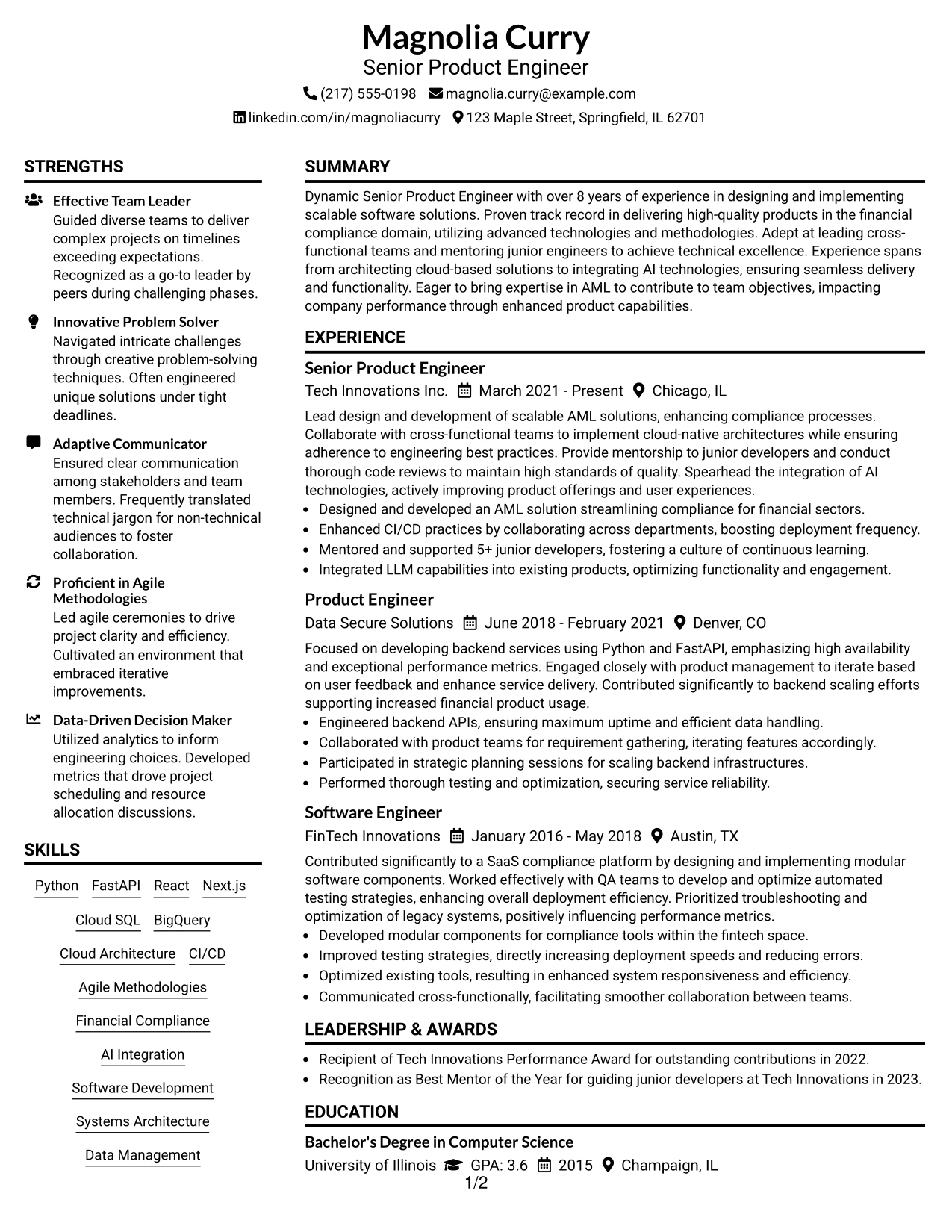 Resume Example Page 1