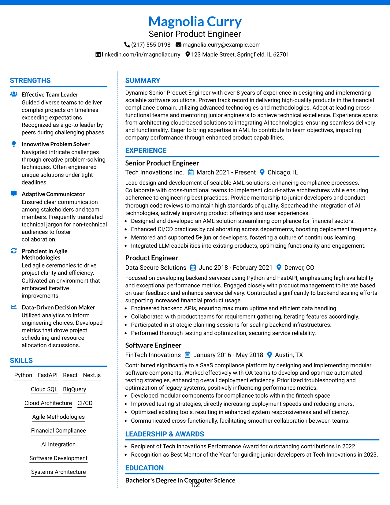 Resume Example Page 1