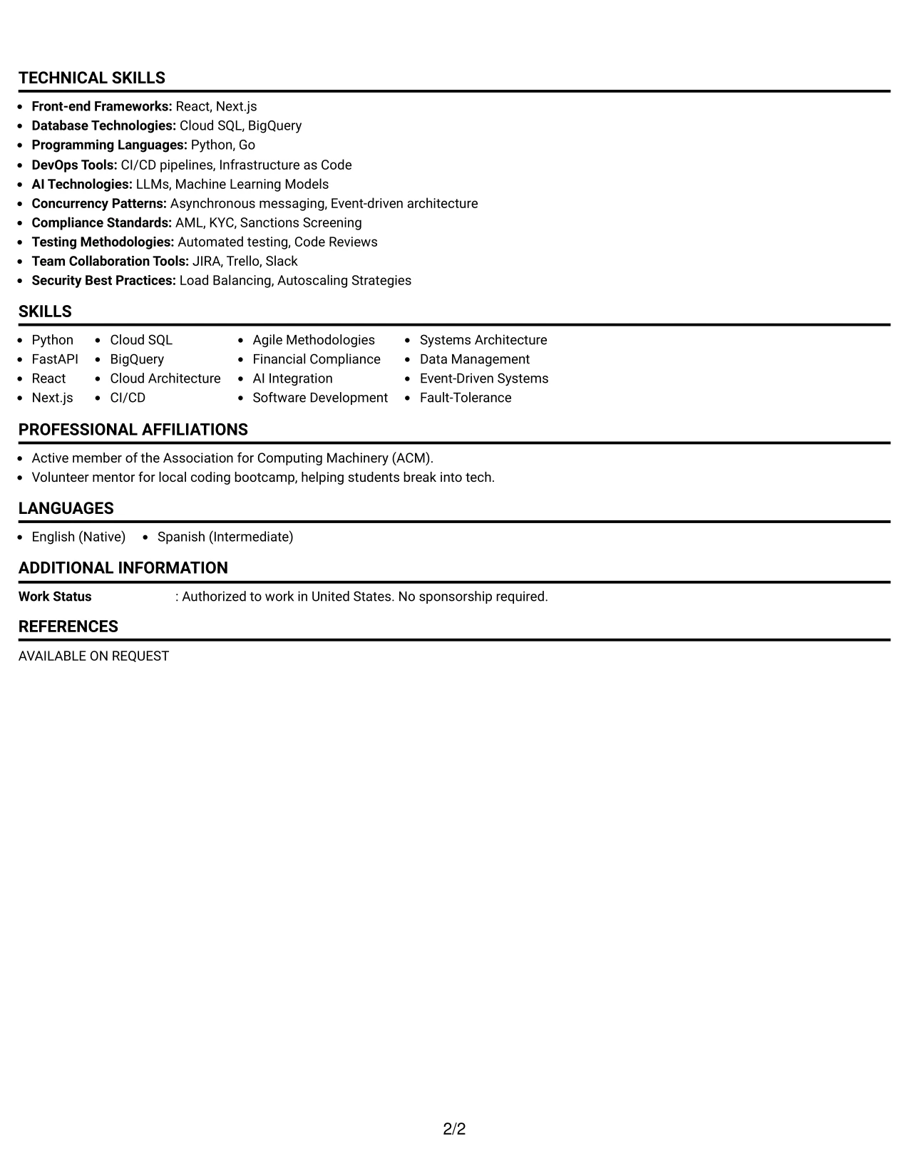 Resume Example Page 2