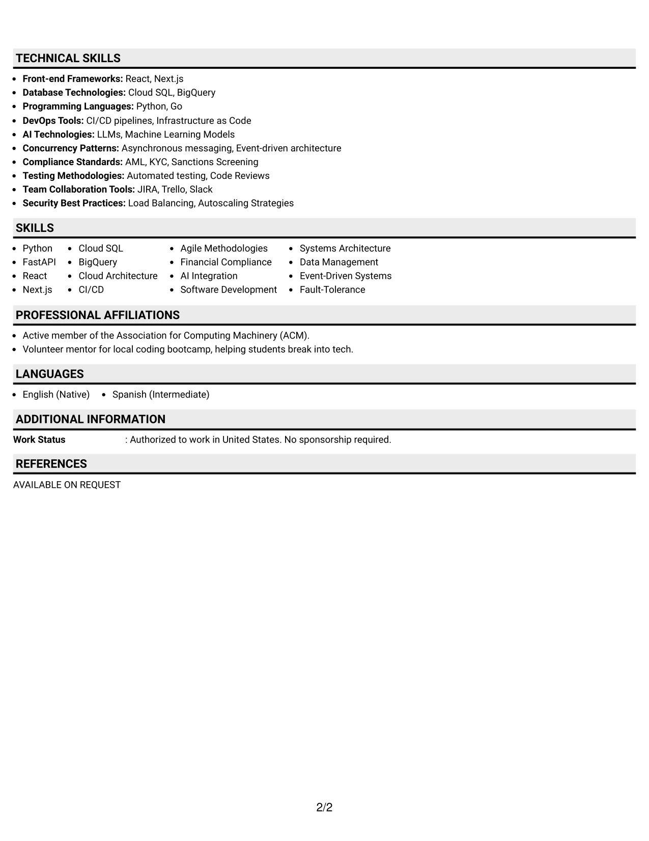 Resume Example Page 2