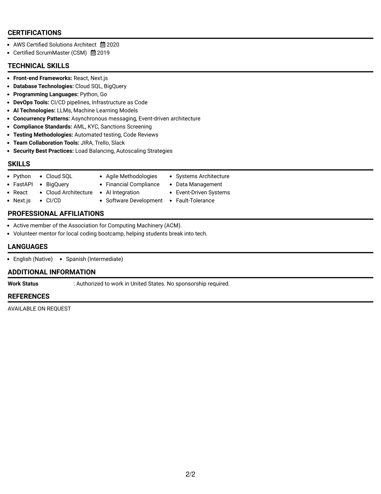 Resume Example Page 2