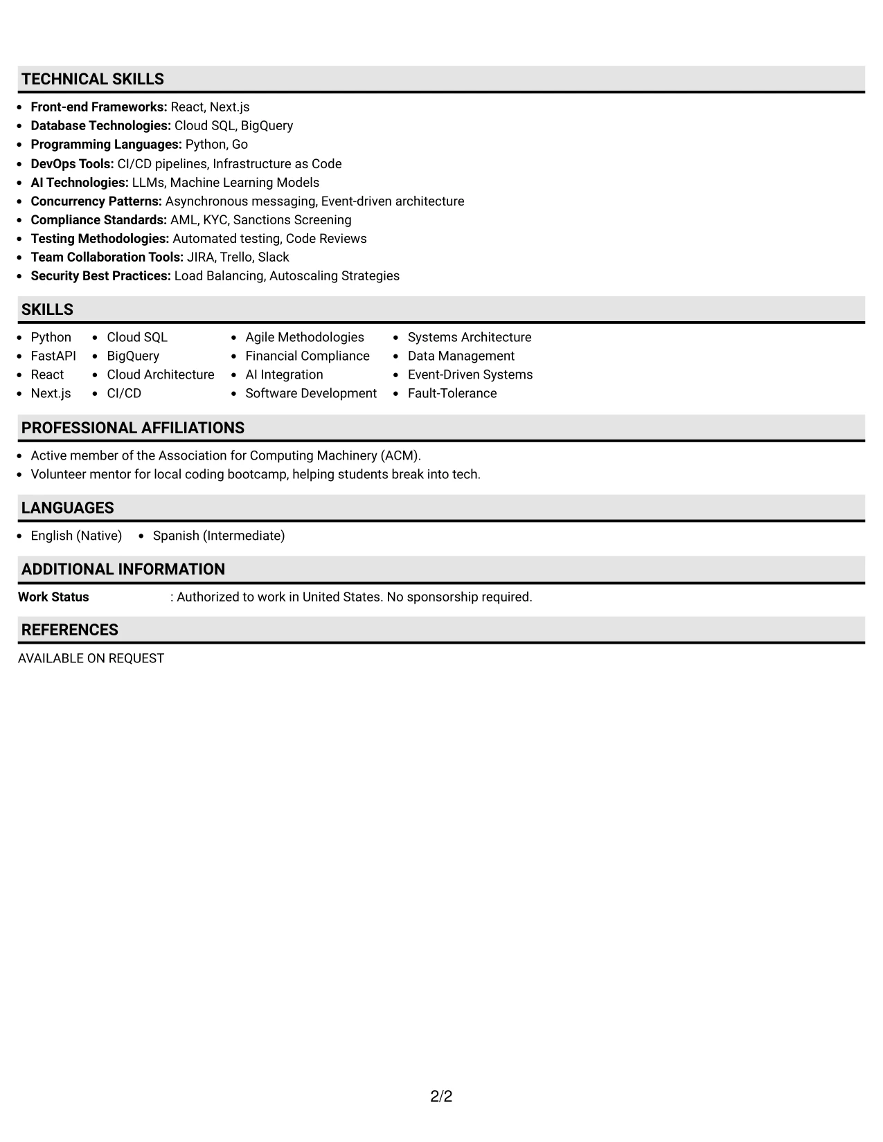 Resume Example Page 2