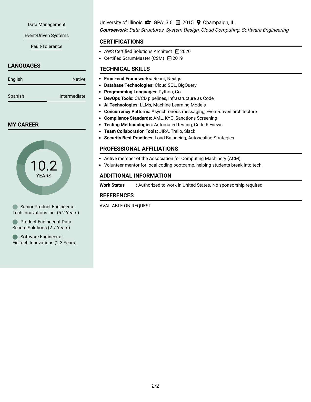 Resume Example Page 2