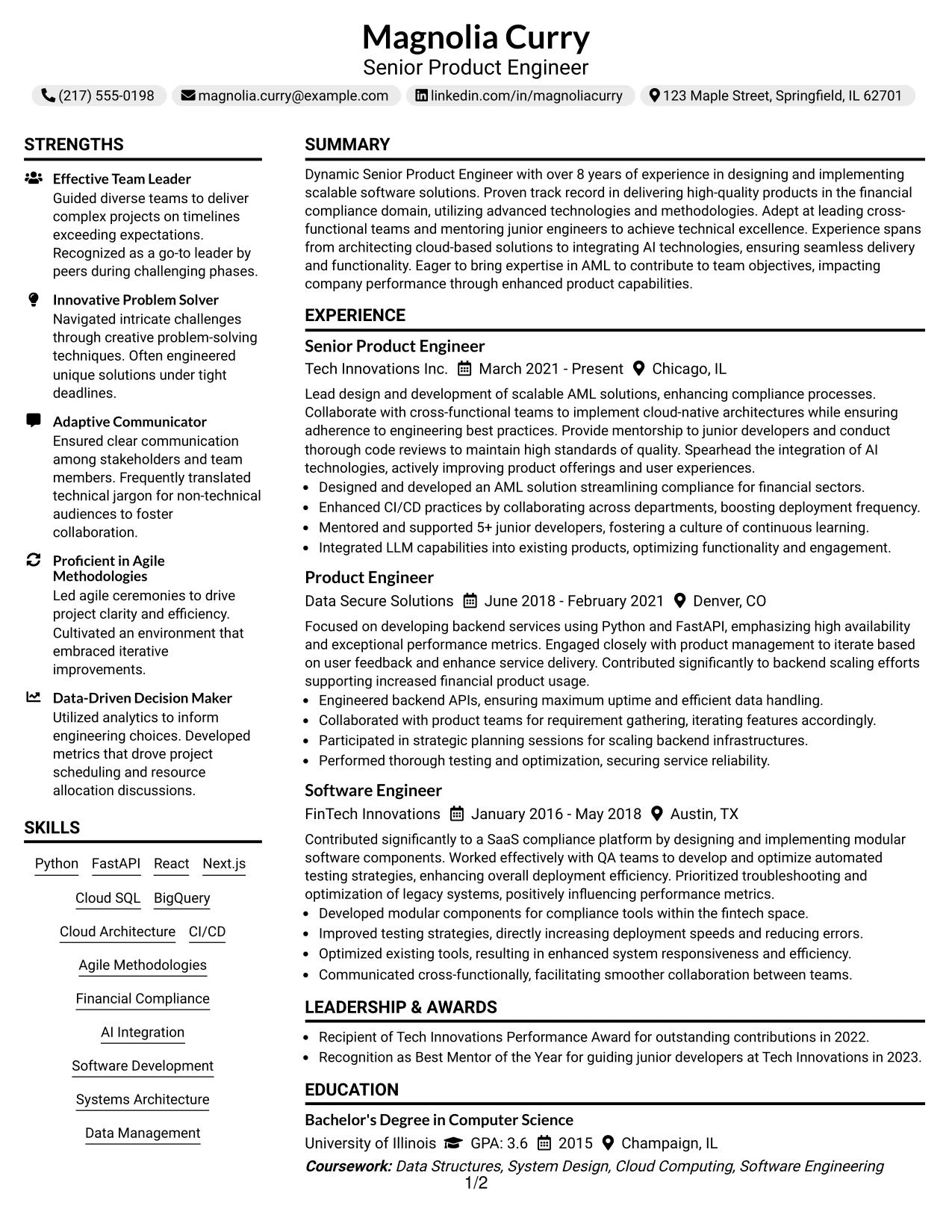 Resume Example Page 1