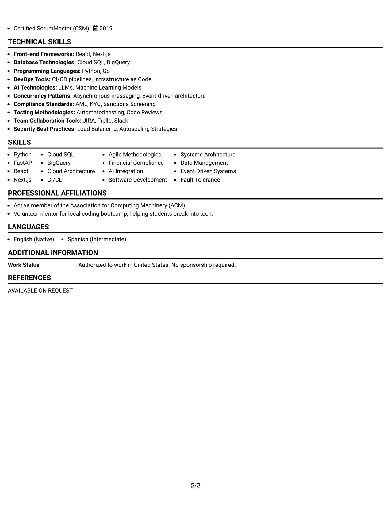 Resume Example Page 2