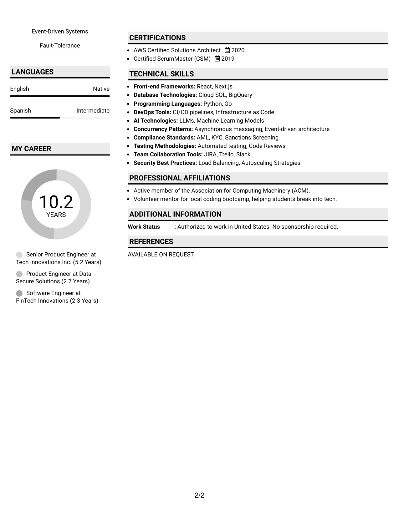 Resume Example Page 2