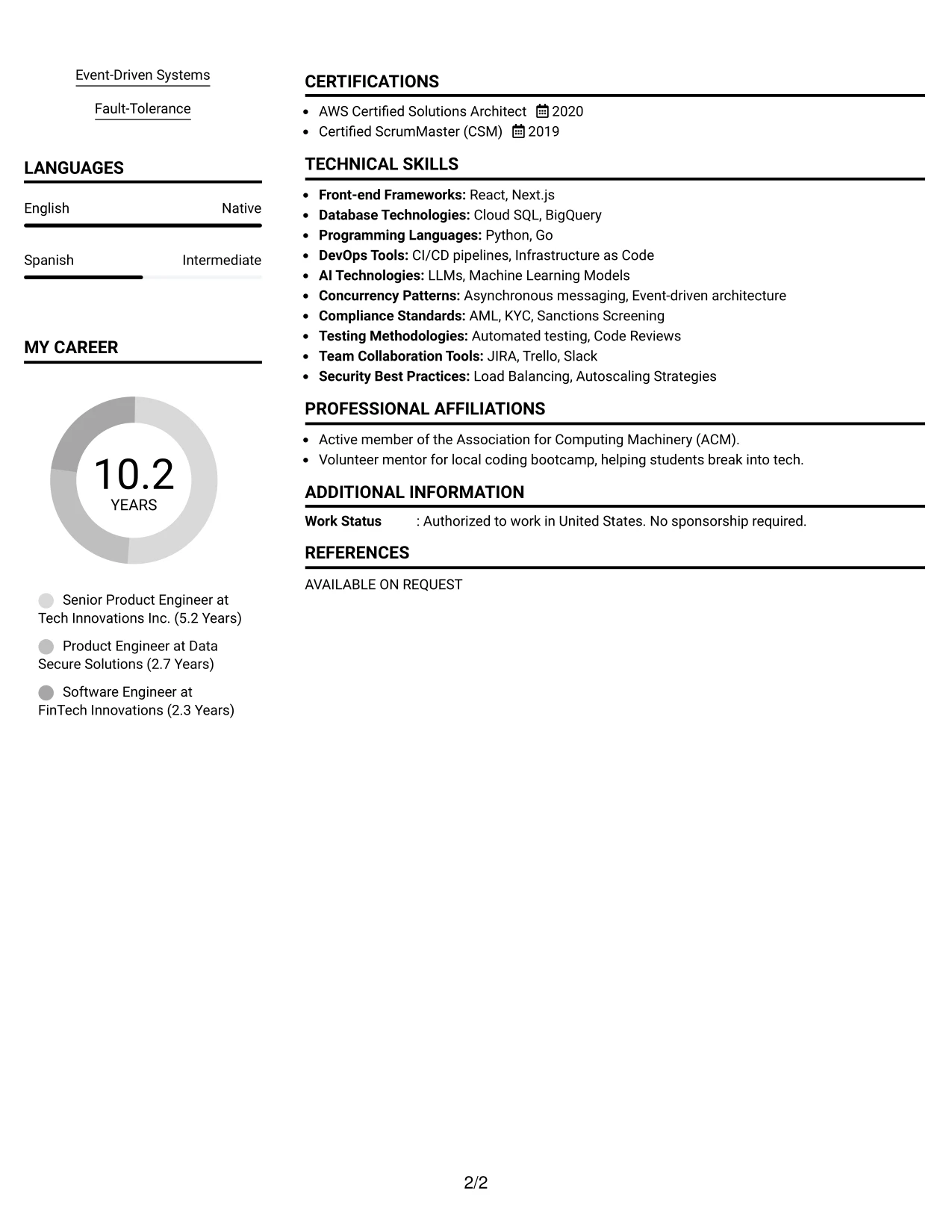 Resume Example Page 2