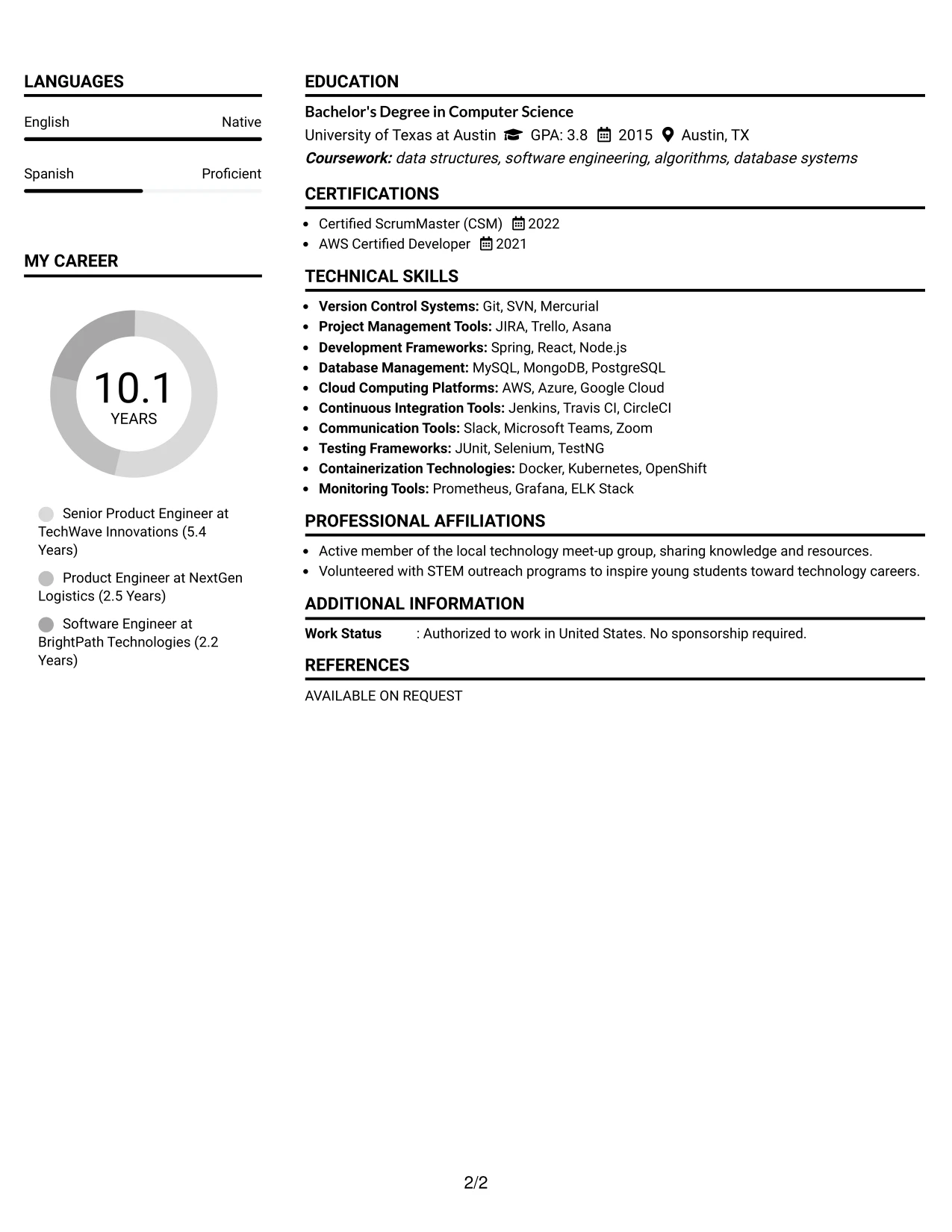 Resume Example Page 2