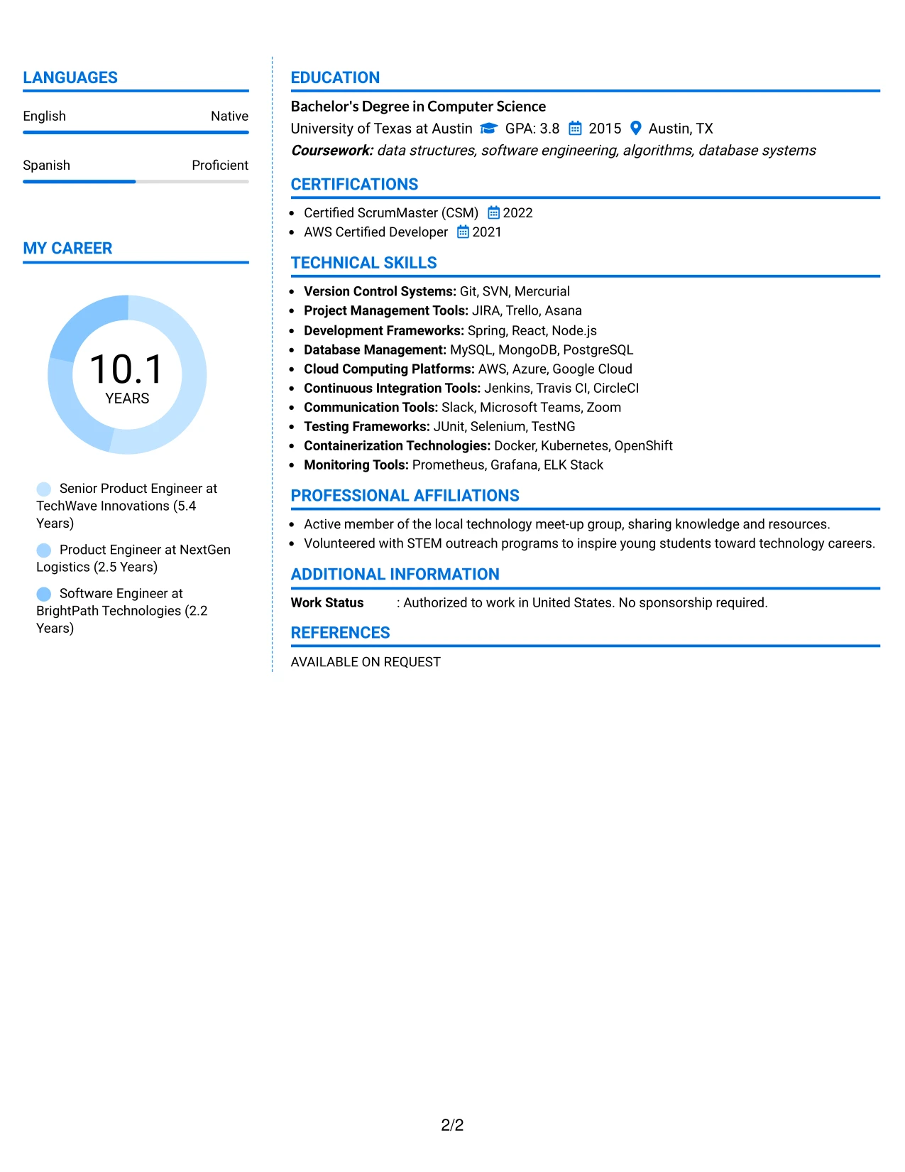 Resume Example Page 2