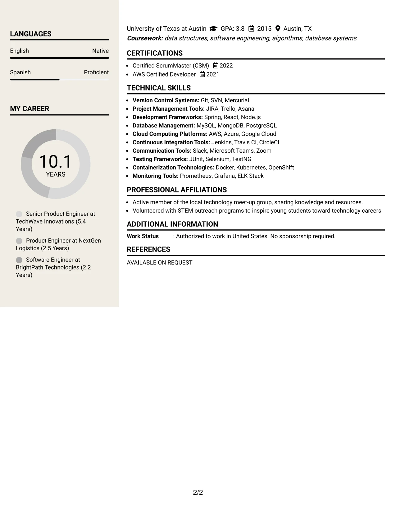 Resume Example Page 2