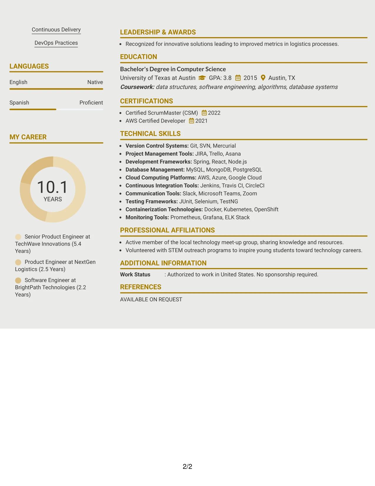 Resume Example Page 2