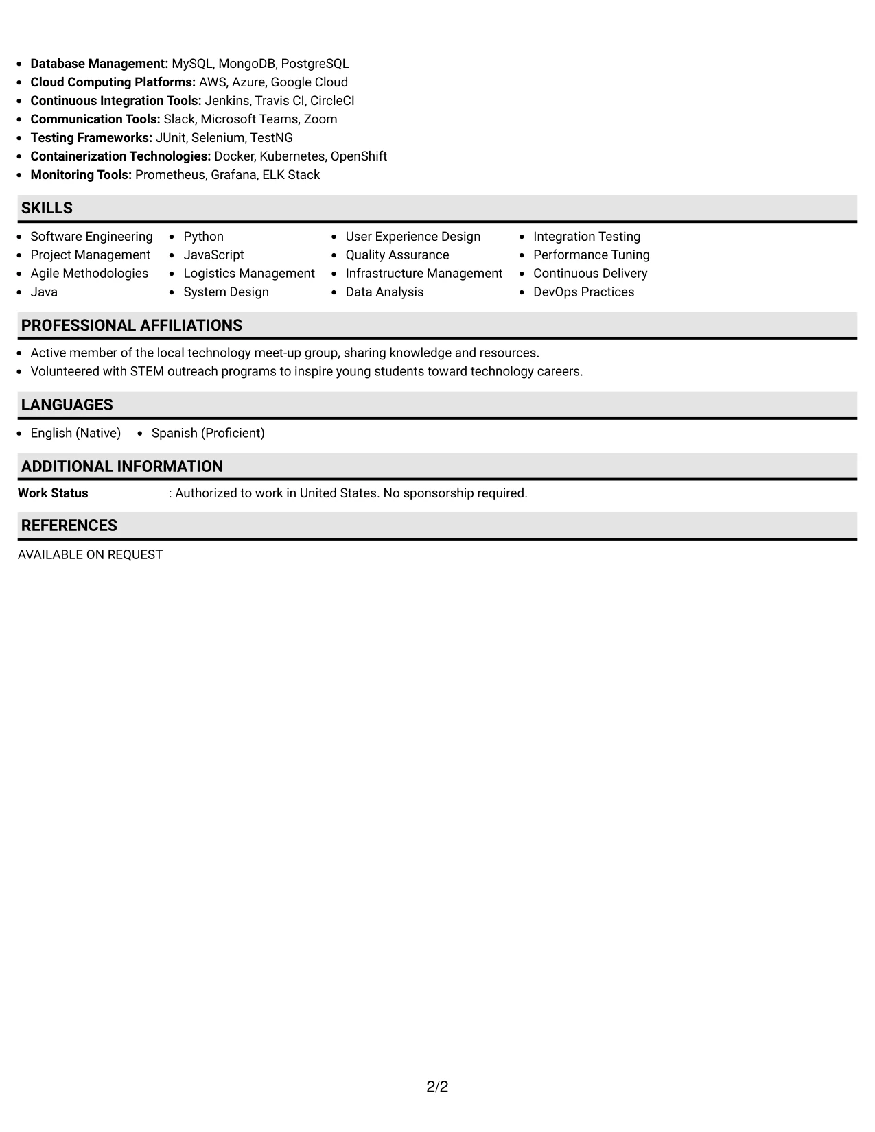 Resume Example Page 2