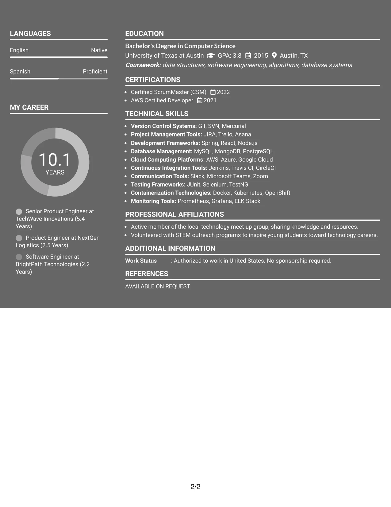 Resume Example Page 2