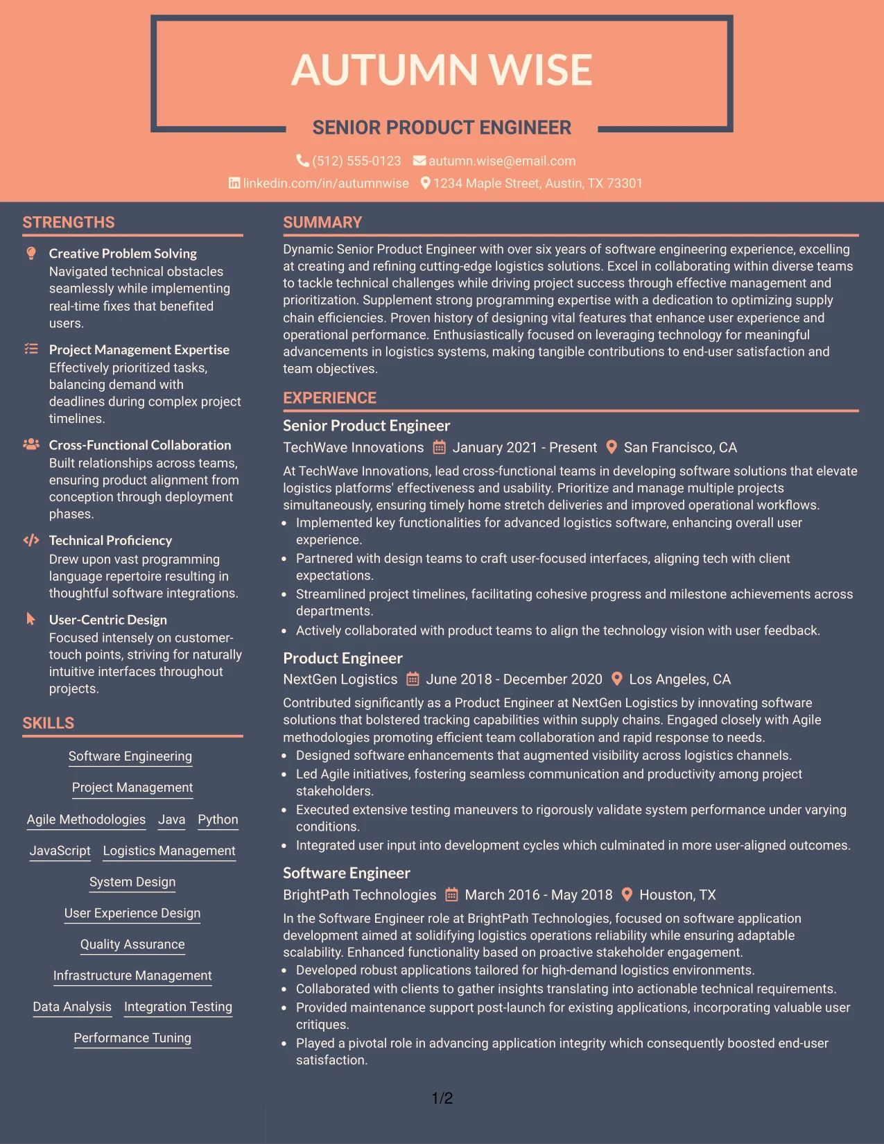 Resume Example Page 1