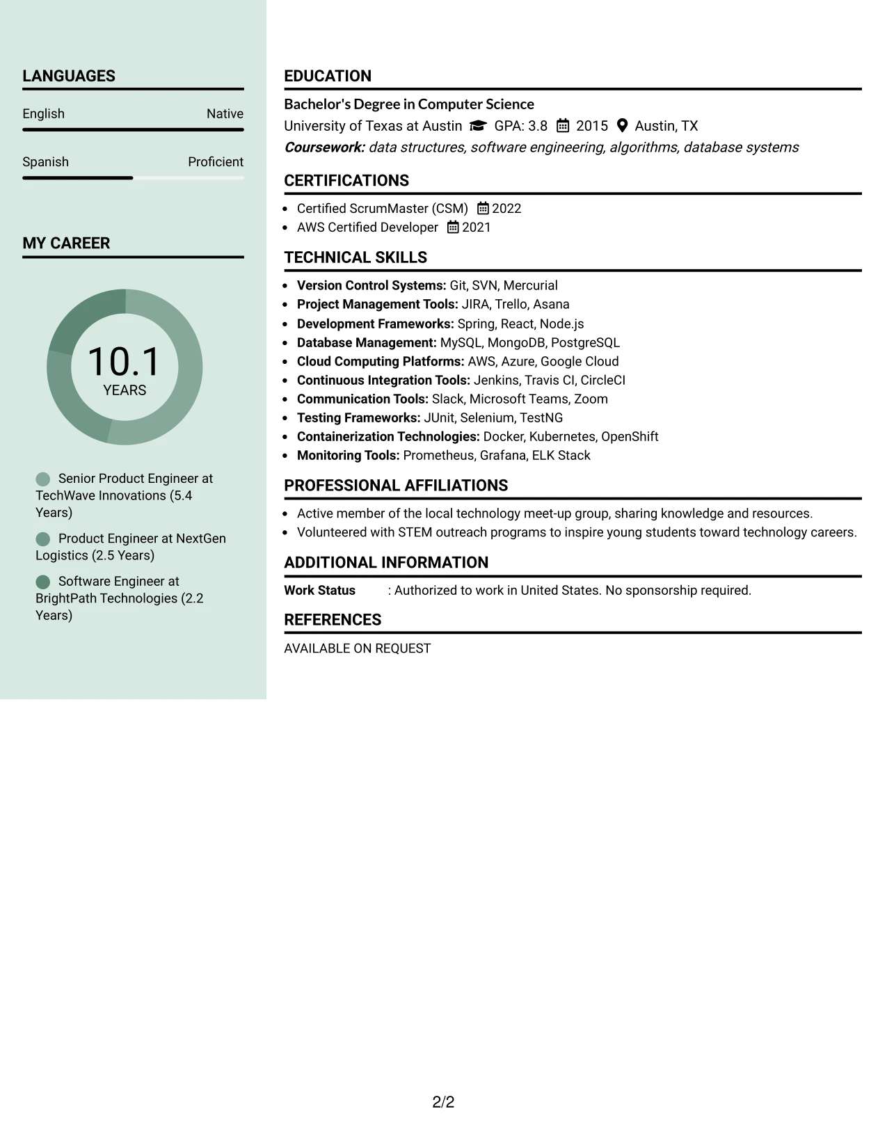 Resume Example Page 2