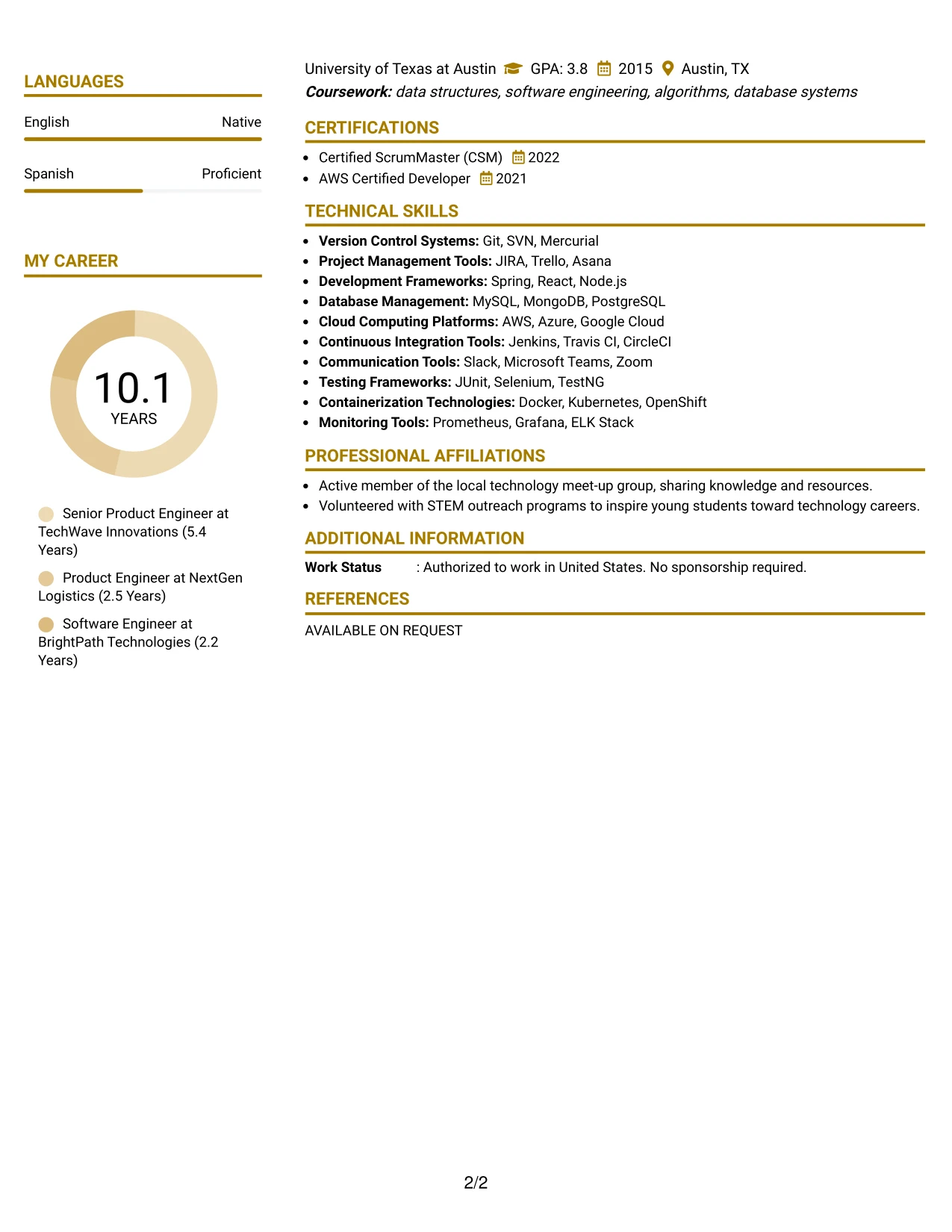 Resume Example Page 2