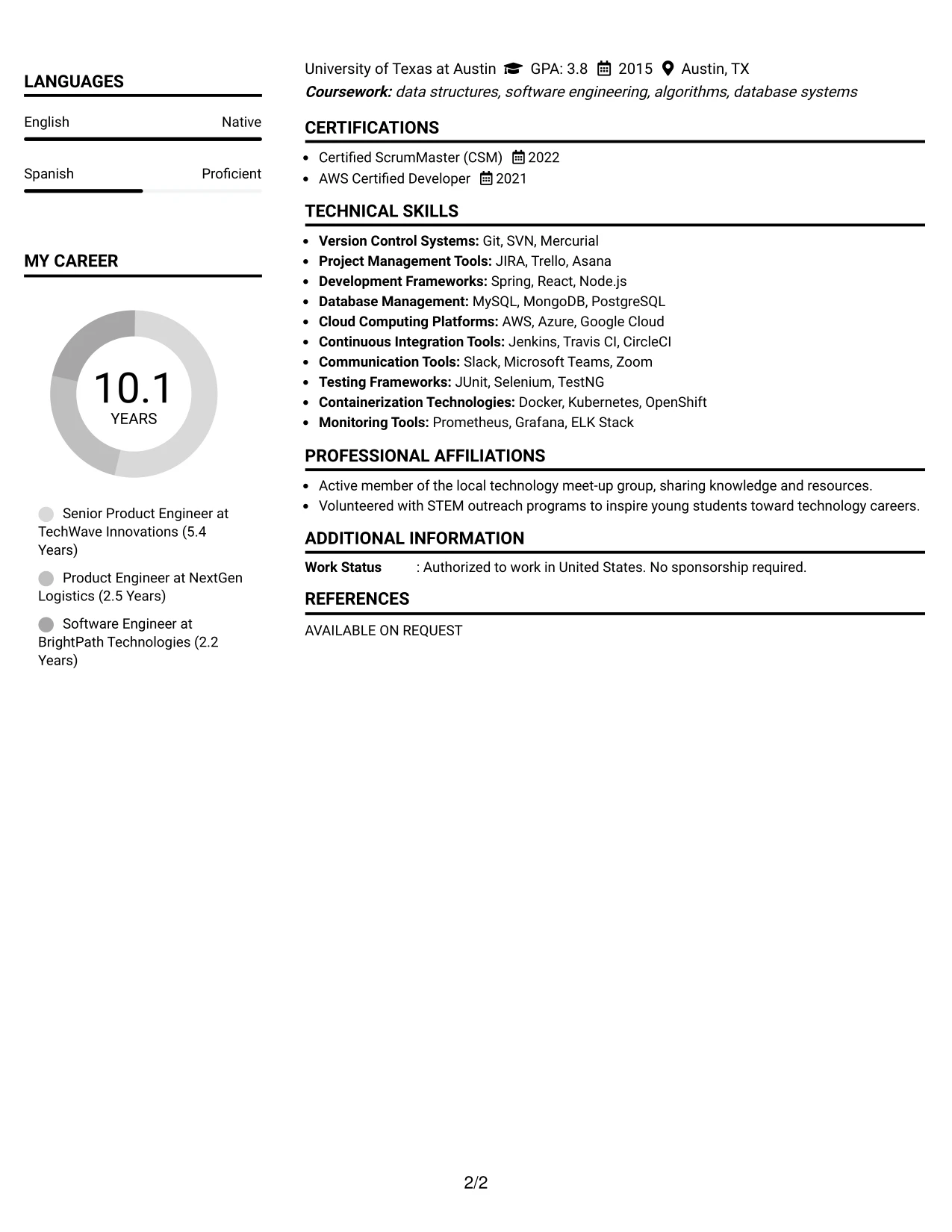 Resume Example Page 2