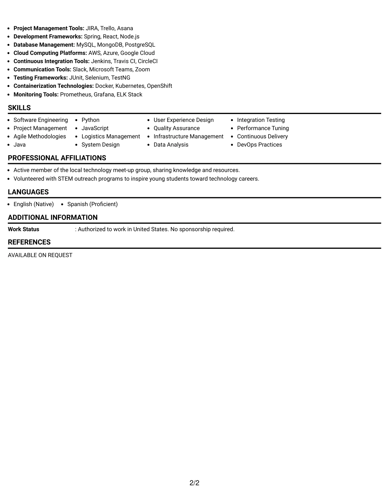 Resume Example Page 2