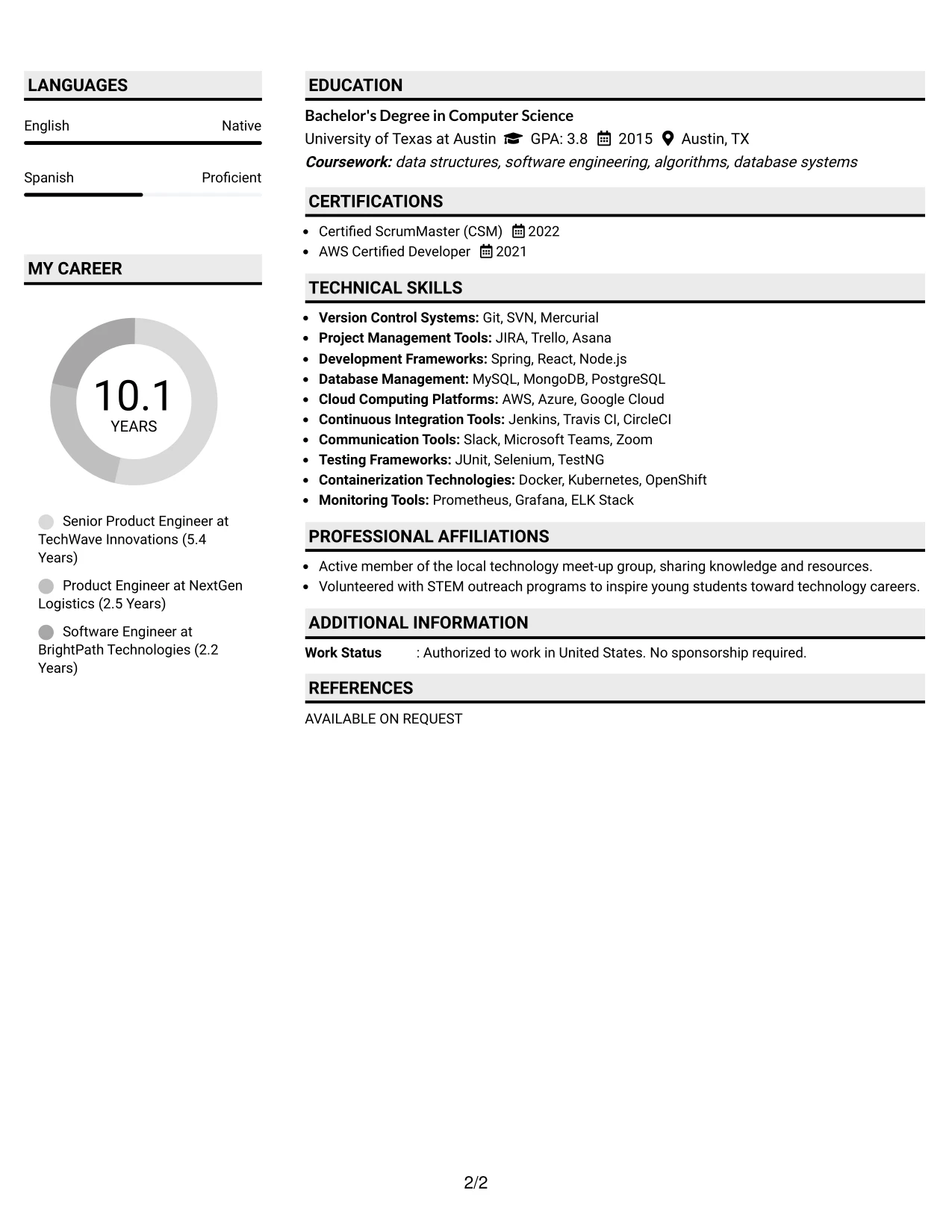 Resume Example Page 2