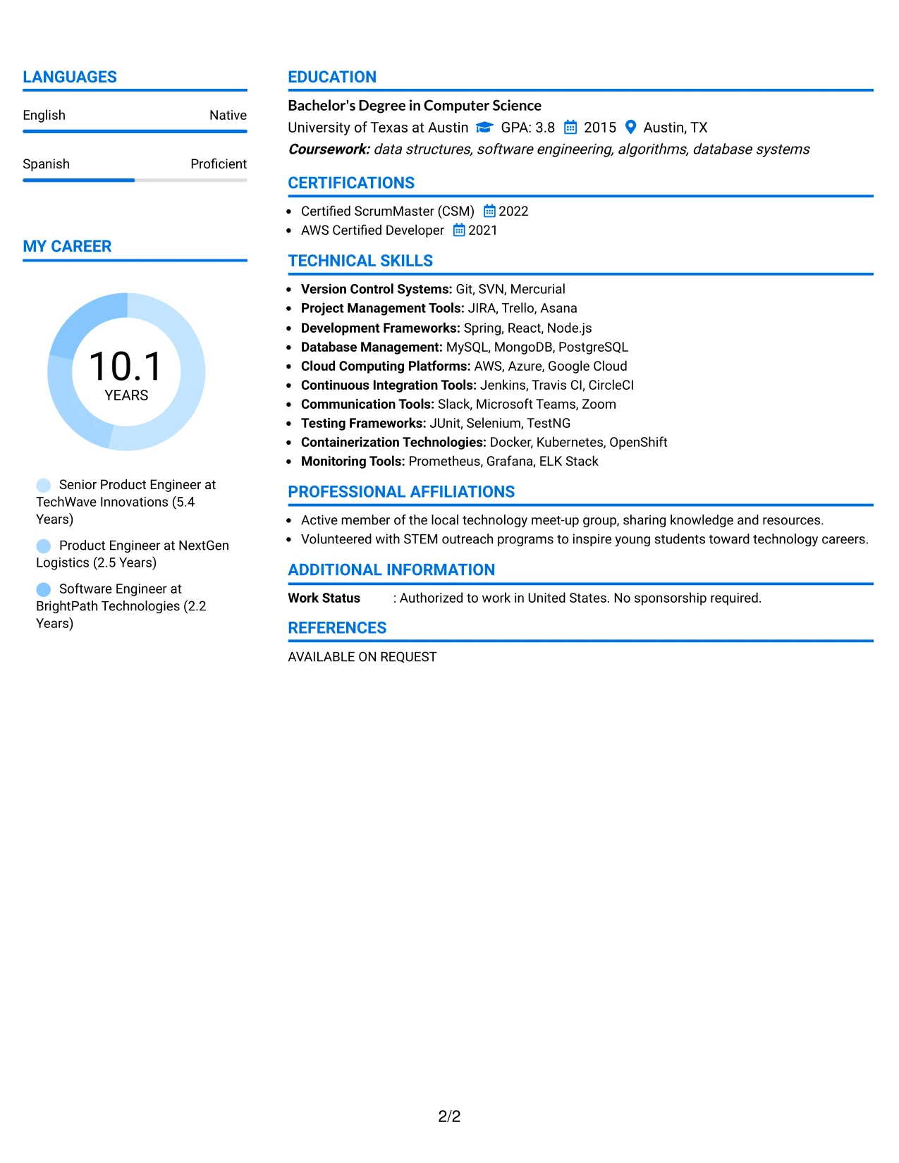 Resume Example Page 2