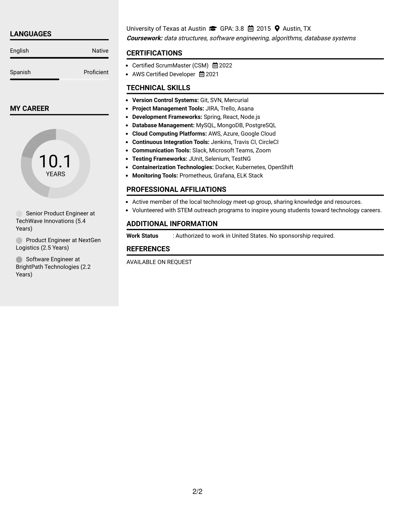 Resume Example Page 2