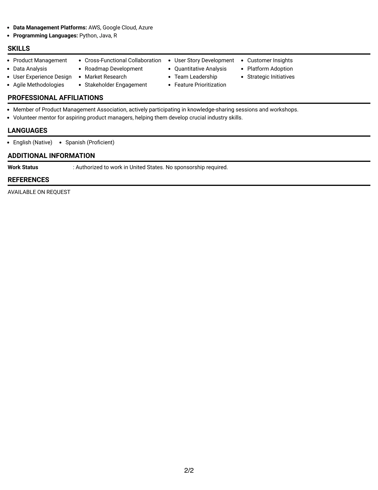 Resume Example Page 2