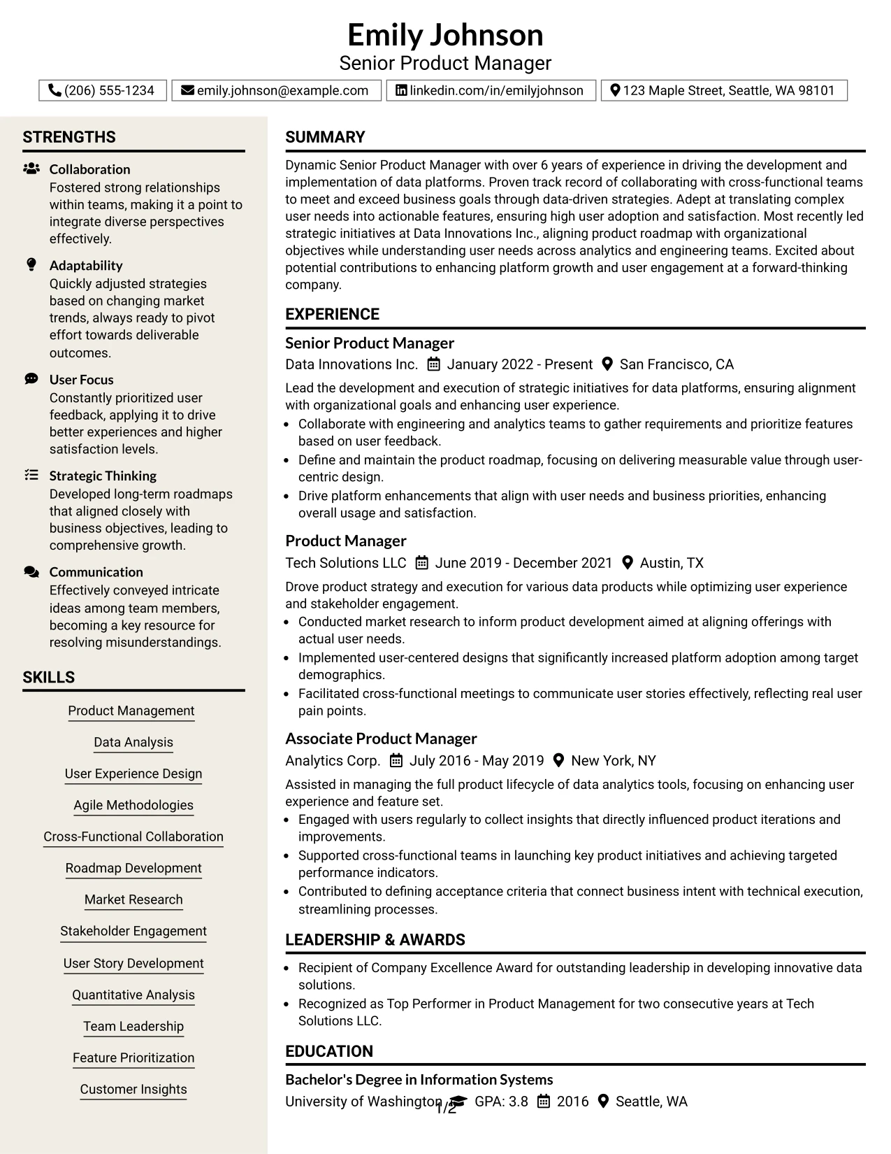 Resume Example Page 1