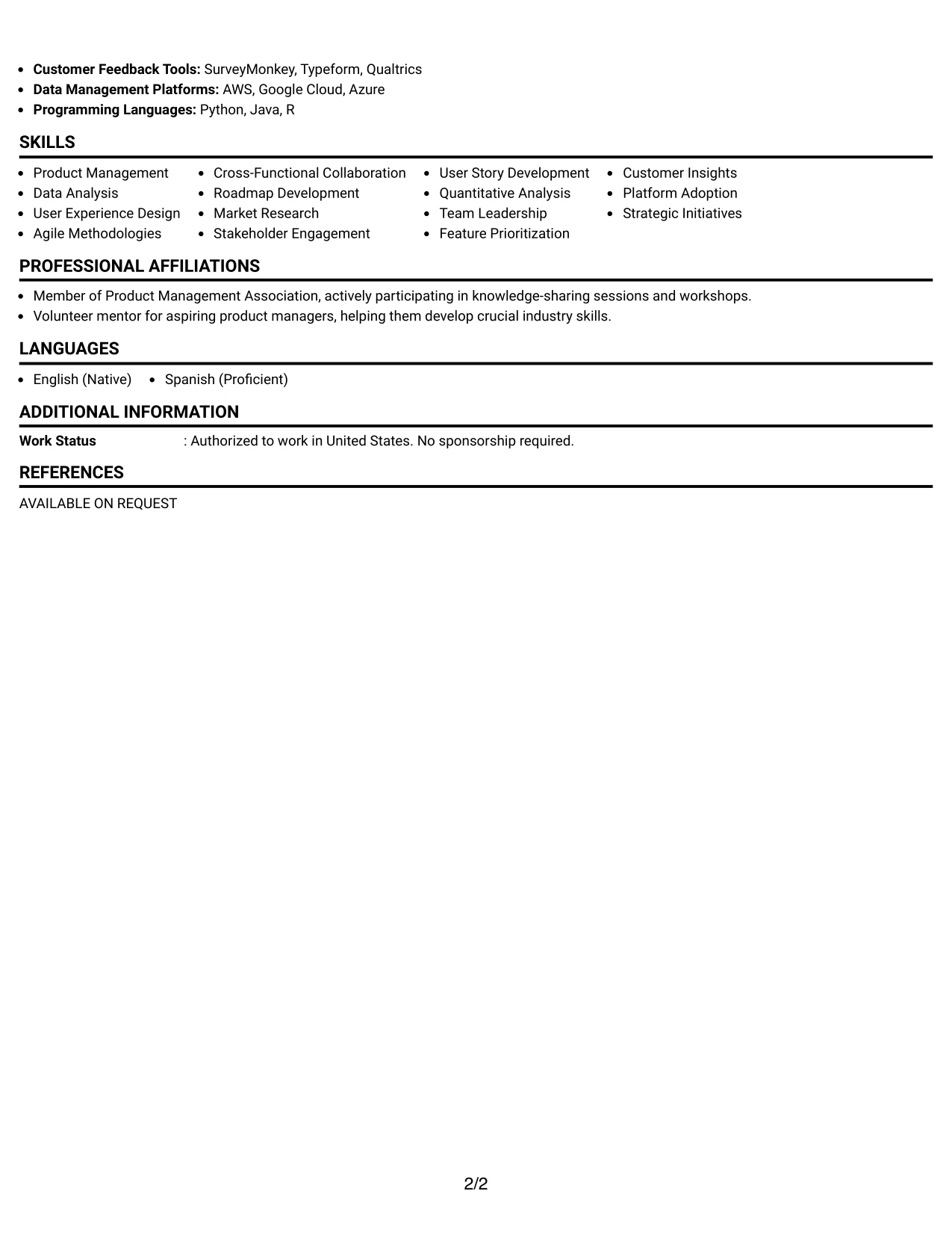 Resume Example Page 2