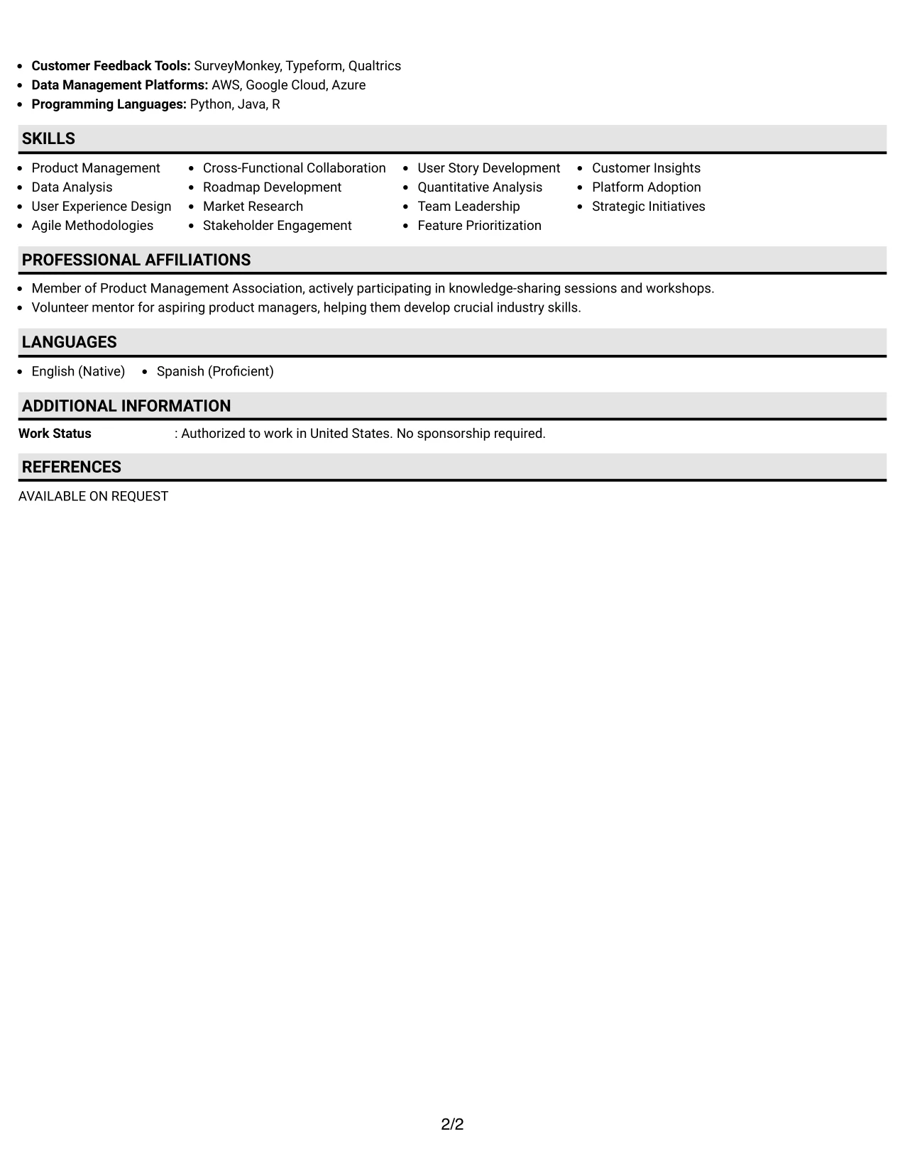 Resume Example Page 2