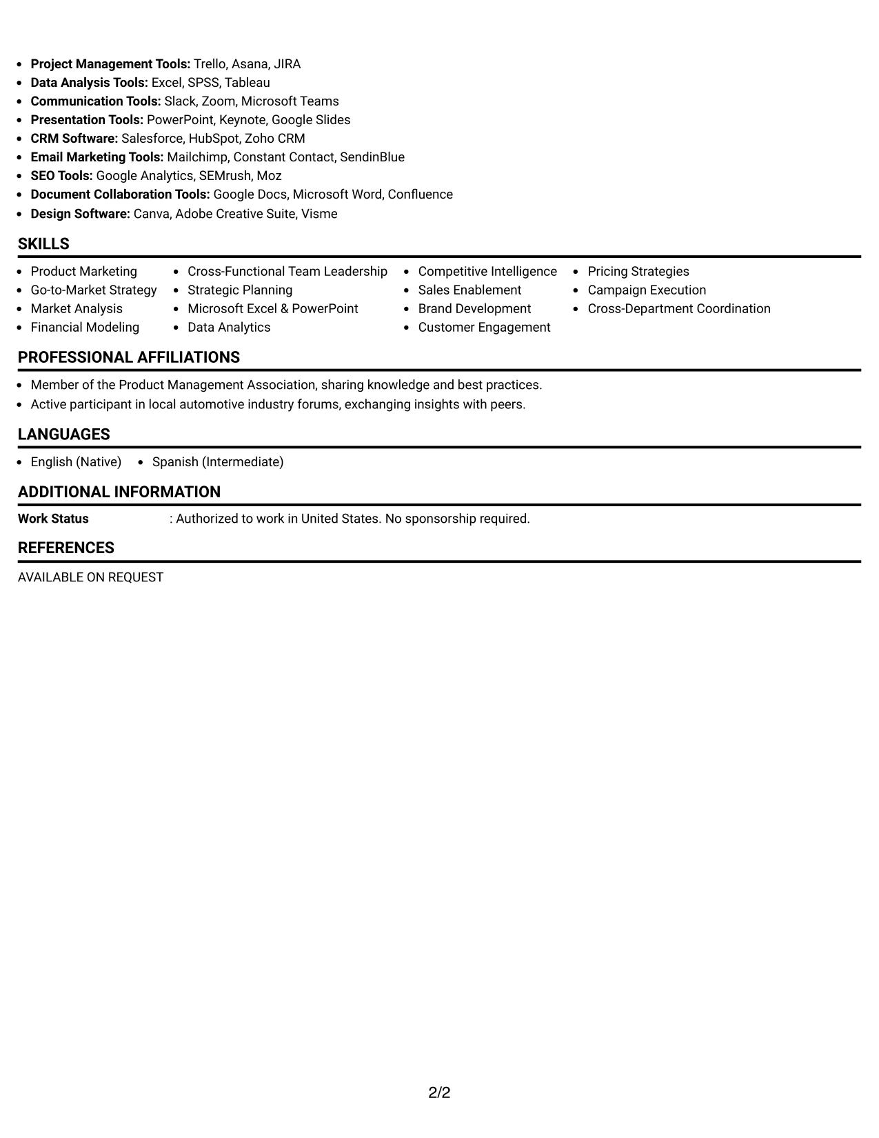 Resume Example Page 2