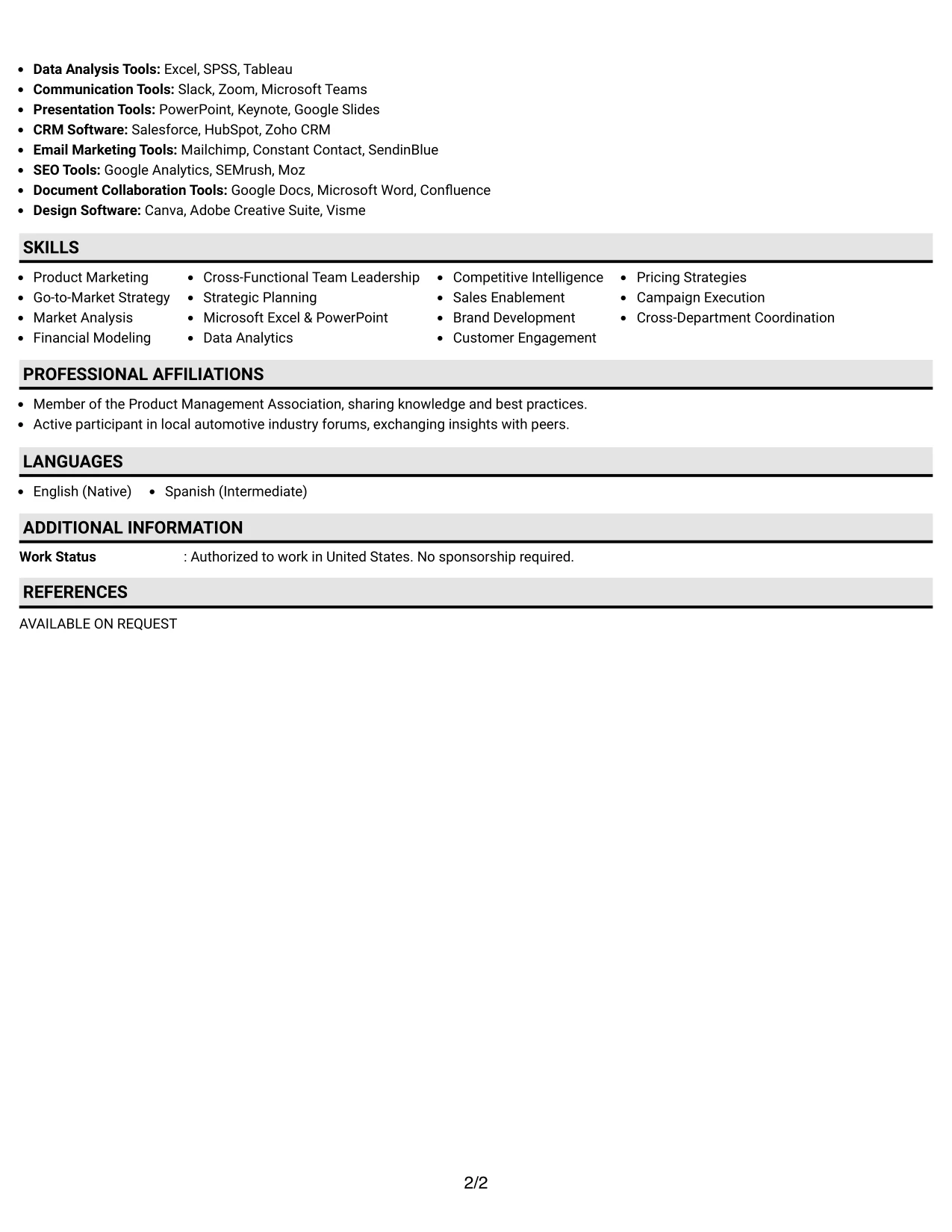 Resume Example Page 2