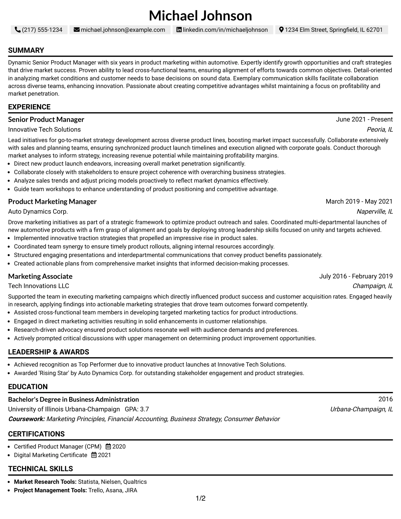 Resume Example Page 1