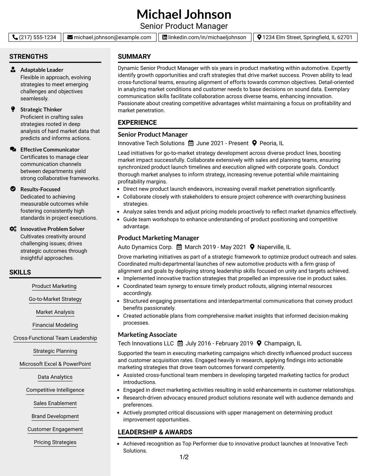 Resume Example Page 1