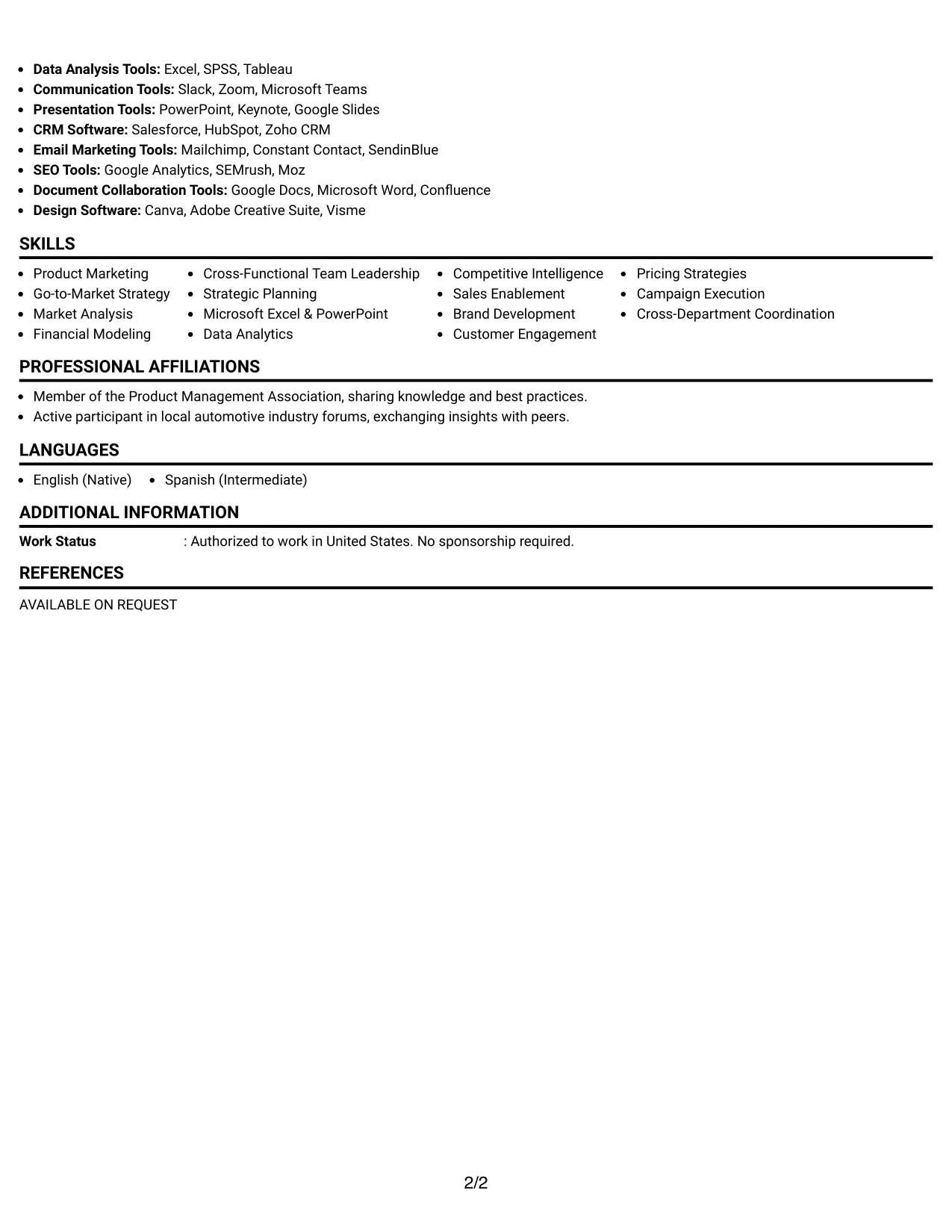 Resume Example Page 2