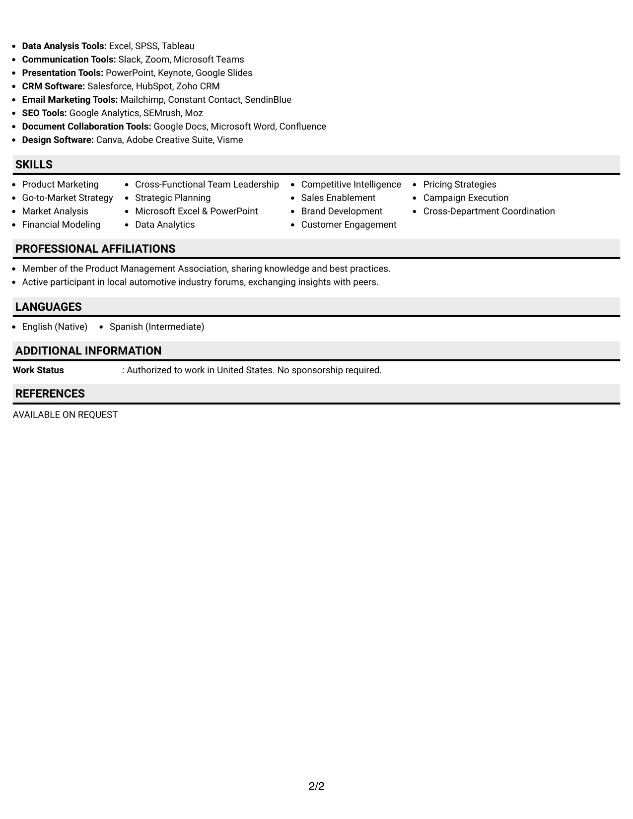Resume Example Page 2
