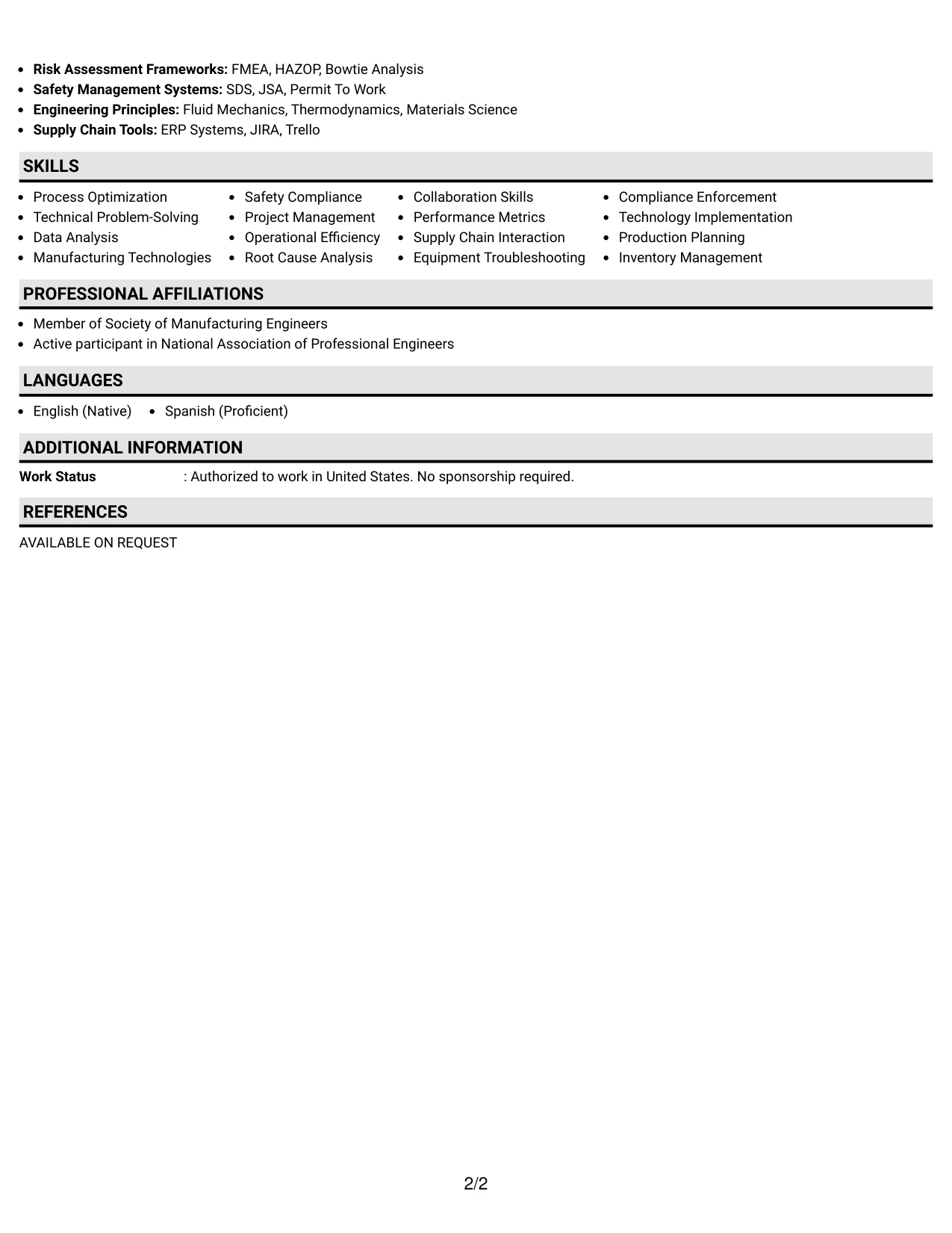 Resume Example Page 2