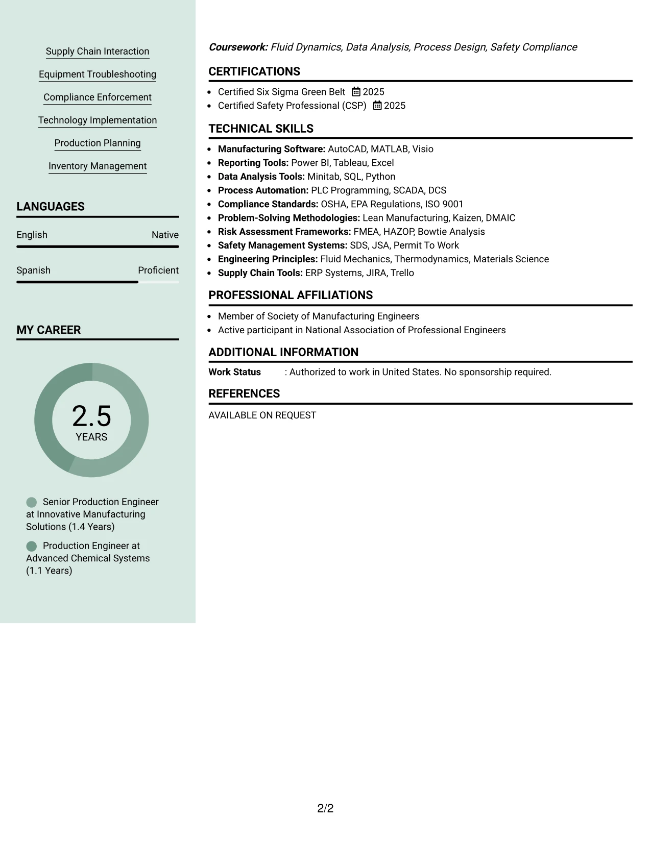 Resume Example Page 2