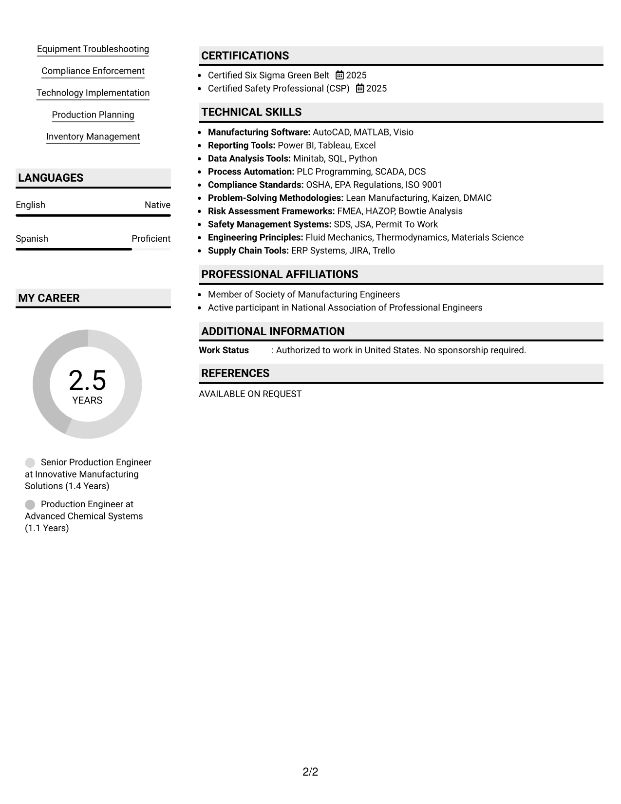 Resume Example Page 2